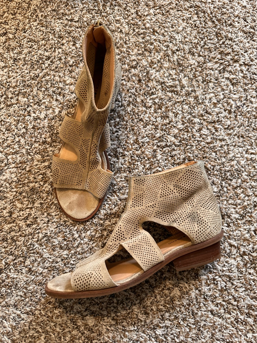 Lucky Brand Perforated Suede Cutout Sandals - Tan